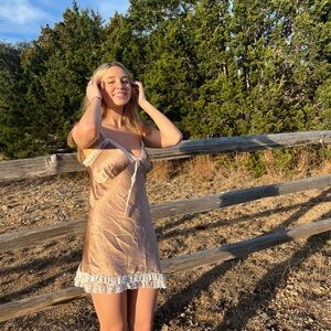 Vintage blush slip dress with pearls